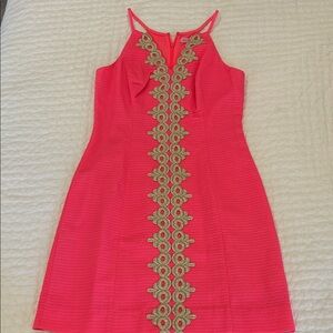 Lilly Pulitzer Hot Pink Mini Dress with Gold Trim